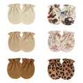 Soft newborn baby anti-scratch mittens set in solid colors and cute animal patterns - One Size / 6 Pairs Set (Warm Earth Tones / Animal & Floral) / Warm Series (Apricot & Khaki)