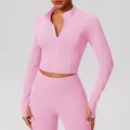 Ensemble de sport rose pour femmes avec veste à manches longues et leggings de yoga - S / Hauts / Rose Bégonia