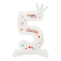 Ballon chiffre 5 blanc de 32 pouces avec couronne et imprimé Happy Birthday pour fête - Chiffre 5 Imprimé sur Pied / 32 Pouces (50 Pièces/Paquet) / Blanc