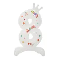 Ballon en aluminium blanc de 32 pouces numéro 8 avec couronne et imprimé Happy Birthday - Chiffre 8 Imprimé sur Pied / 32 Pouces (50 Pièces/Paquet) / Blanc