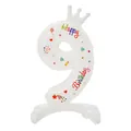 Ballon chiffre 2 en aluminium blanc 32 pouces avec imprimé Happy Birthday et couronne - Chiffre 9 Imprimé sur Pied / 32 Pouces (50 Pièces/Paquet) / Blanc