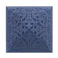 Detail of intricate laser-cut lace pattern on navy blue wedding invitation cover - Phantom Blue