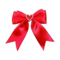 Handmade red satin ribbon bow hair clip with a sparkling rhinestone heart decoration - Red Large Bowknot Hair Clip with Rhinestone Heart (MC072)