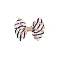 Handmade polyester ribbon bow hair clip with black stripes and gold heart prints - Black and White Striped Hair Clip with Gold Heart (MC6512)