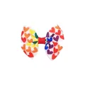 Handmade polyester ribbon hair clip with colorful printed heart patterns for kids - White Bowknot Hair Clip with Rainbow Hearts (MC6511)