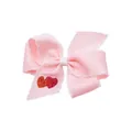 Pink grosgrain ribbon bow hair clip with glitter hearts for girls Valentine gift - Pink Bowknot with White Scalloped Edge and Heart (MC6778)
