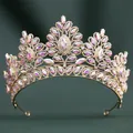 Luxury Baroque gold wedding crown featuring iridescent AB crystals for bridal wear - KC Gold Full AB Rhinestones