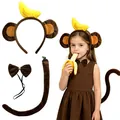 Monkey costume set for kids including ears headband with banana, bow tie, and tail - Banana Headband 3-Piece Set
