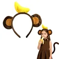 Monkey ears headband with banana and plush tail set for kids performance costumes - Gold Banana Pearl Headband