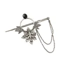 Macro view of a vintage silver punk style hair pin with maple leaf and snowflake charms - Antique Silver (2)