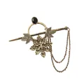 Vintage bronze metal hair stick with snowflake maple leaf and punk style chain - Antique Gold (1)