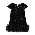 Black sequined girls dress with a layered tulle tutu skirt for festive events - Black (Autumn/Winter Style) / 120cm