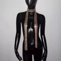Elegant rose gold rhinestone skinny scarf necklace for glamorous music festival outfits - Champagne
