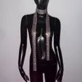 Shiny sparkling rhinestone long scarf necklace on mannequin for festive party fashion - Khaki