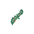 Detailopname van een elegante groene blad haarclip met schitterende strass - Goud + Groen