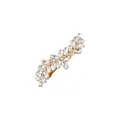Detailopname van bladvormige haarspeld met fonkelende heldere marquise-strass-steentjes - Goud + Wit