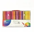 Set of 48 colors dual tip watercolor brush pens and markers in a clear plastic case - New 48 Colors Colored Barrel