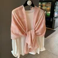 Elegant pink glitter shawl scarf for women in a lightweight summer style. - Pink with Gold Glitter (MZF-163 Pink) / 180*90CM