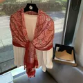 Red patterned cotton linen scarf with pink tassels for summer beach sun protection. - Red Vintage Ethnic (MZF-004 Main) / 180*90CM