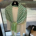 Green and white patterned cotton linen scarf with tassels for summer sun protection - Green White Exotic Print (MZF-008 Main) / 180*90CM