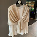 Elegant champagne gold shimmering lightweight scarf shawl for women summer sun protection - Champagne Gold Glitter (MZF-163 Beige) / 180*90CM