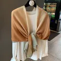 Elegant gradient glitter scarf for women, thin summer pashmina shawl wrap with fringe. - Gradient Gold Brown Glitter (MZF-164 Khaki) / 180*90CM