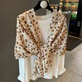 Elegant lightweight sheer cotton linen scarf with beige and brown heart print variant - Coffee Yellow Heart Print (MZF-162 Khaki) / 180*90CM