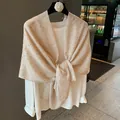 Lightweight beige summer shawl with elegant gold foil stripe pattern for sun protection - Beige Gold Stripe (MZF-159 Beige) / 180*90CM