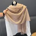 Elegant champagne lightweight scarf with shimmering gold foil patterns on white shirt - Beige Gold Artistic Print (MZF-07139 Main) / 180*90CM