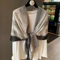 Elegant gradient grey and black scarf with gold foil sparkles for sun protection - Gradient Gold Glitter Grey Black (MZF-164 Grey Black) / 180*90CM