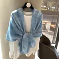 Light blue thin cotton linen scarf with silver sparkles for summer sunscreen shawl - Blue Silver Paillette (MZF-152 Main) / 180*90CM