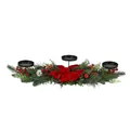 Kerst kandelaar middelpunt met rode strik en bessen dennennaald decoratie - Stijl 1