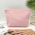 Trousse de maquillage en seersucker à rayures roses, grande capacité pour voyages - 25*6*17cm / Rose rose