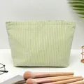 Trousse à cosmétiques en seersucker à rayures vertes, grande capacité pour voyage - 25*6*17cm / Vert Haricot