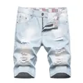 Hellblaue Herren-Jeansshorts im Distressed-Look mit Rissen und einem Reißverschluss. - EU 38 / Hellblau