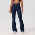 High-waisted flared yoga pants in navy blue with a quick-dry, naked-feel fabric. - M / Bottoms / Navy Blue