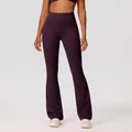 High-waisted flared yoga pants in dark purple plum color for women's fitness gym - S / Bottoms / Plum Purple