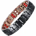 Professional magnetic pure copper bracelet for men with red and black energy stone inserts - Black