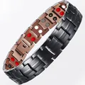 Professional magnetic pure copper bracelet for men with red and black energy stone inserts - Black