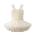 Elegant cream ruffled tutu cami dress for girls, perfect for special party celebrations - L (105-115cm) / Off-white