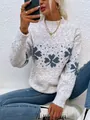 Women's mock neck Christmas sweater with snowflake knit pattern in white and blue - S / Off-white