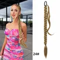 Long blonde 80cm braided ponytail extension color #24 wrap-around synthetic hair - Light Gold (24#)