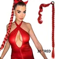 Long 30-inch vibrant red braided ponytail hair extension wrap around synthetic hair piece - Red (30" RED)