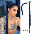 Long 80cm black-blue synthetic braided ponytail extension with wrap-around hair tie - Black Blue Gradient (black-blue)
