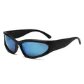 Futuristic Y2K wrap-around sunglasses with blue mirrored lenses and matte black frame - C10 Matte Black Frame Blue Mirror