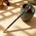 Vintage pauwen haarspeld met kleurrijk emaille en blauwe edelsteen voor Hanfu-kapsel. - Blauw