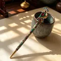Vintage gouden pauw haarspeld met kleurrijke strass-steentjes en cloisonné emaille - Paars