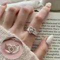 Elegant silver vintage heart-shaped open ring with adjustable band and textured detail - Jz5522 / Adjustable Open
