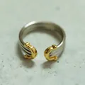 Vintage style mixed gold and silver tone open ring with elegant ridged band design - Jz5520 / Adjustable Open