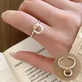 Unique vintage-style adjustable silver open ring with a gold square charm for women - Jz5495 / Adjustable Open